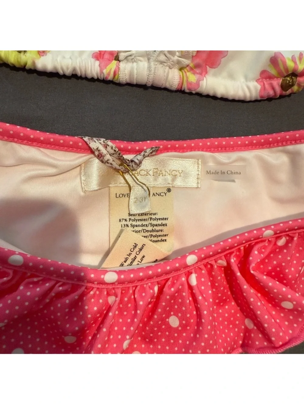 LoveShackFancy Bright Peony Multi Pink Polka Dot Bikini Set size 2-3 years